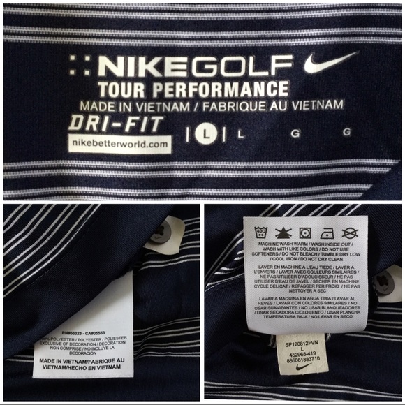 NIKE Navy & White Stripped Fitted Dry-Fit Polo - Picture 6 of 6
